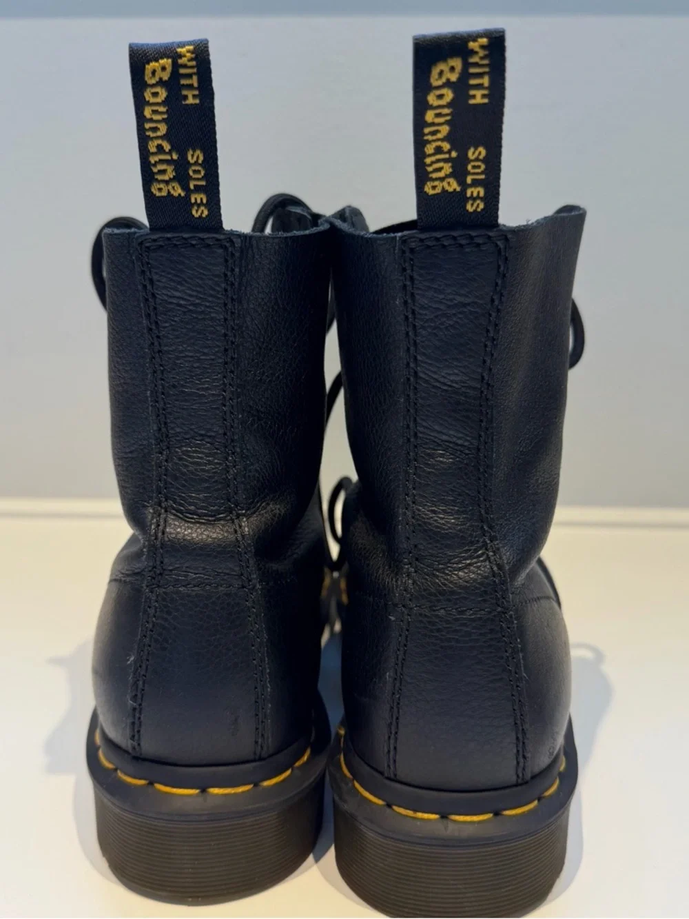 Dr. Martens Inspired Black Leather Combat Boot with Yellow Stitching - Picture 8 of 12